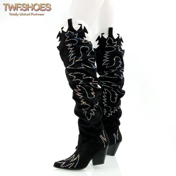 rhinestone thigh high cowboy boots